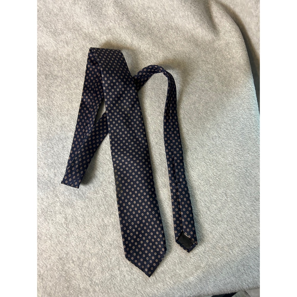 Robert Talbott‎ Mens Silk Necktie Navy Blue Medallion Geometric Floral Hand Sewn